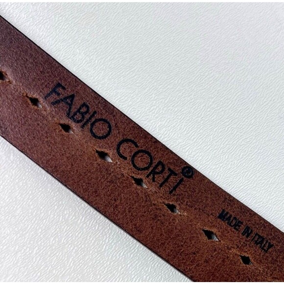 Fabio Corti Brown Leather Belt Diamond Cut-Outs Made in Italy Size Medium 38" - Picture 9 of 10